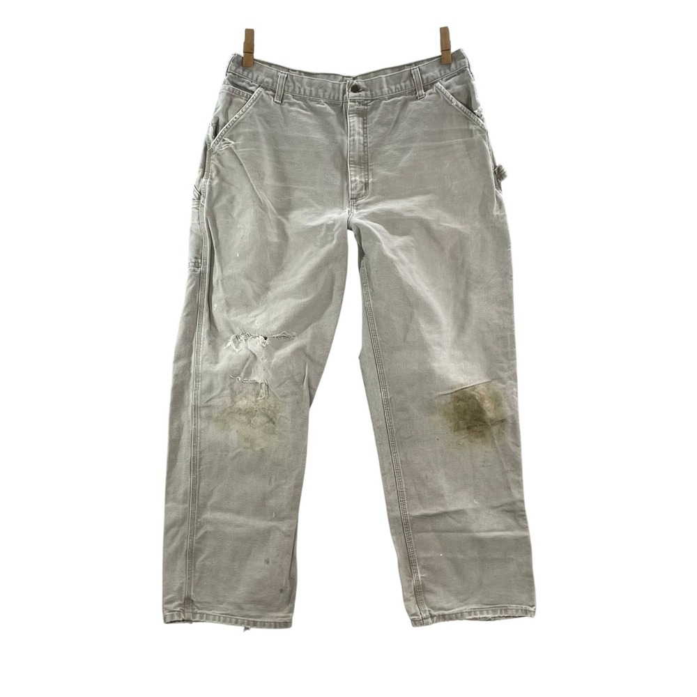 Carhartt Carpenter Pants Mens 37x31 Tan B11 Vintage Workwear Duck Canvas Skate
